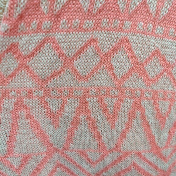 Miss Daisy S Coral Aztec Open Knit Cardigan Short Sleeve Boho Lightweight Layer - Picture 5 of 8